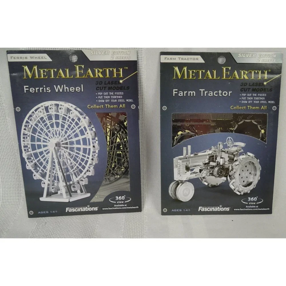 4 Metal Earth Model Kits Tractor Ferris Wheel SR-71 Blackbird Apollo Lunar Modul